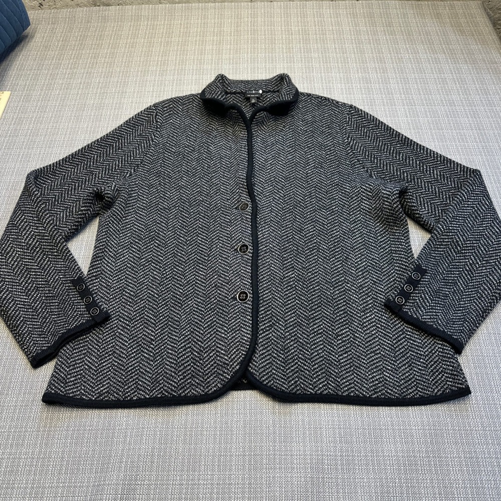 Talbots Preppy Wool Herringbone Jacket XL Classic Academia Coat Cardigan